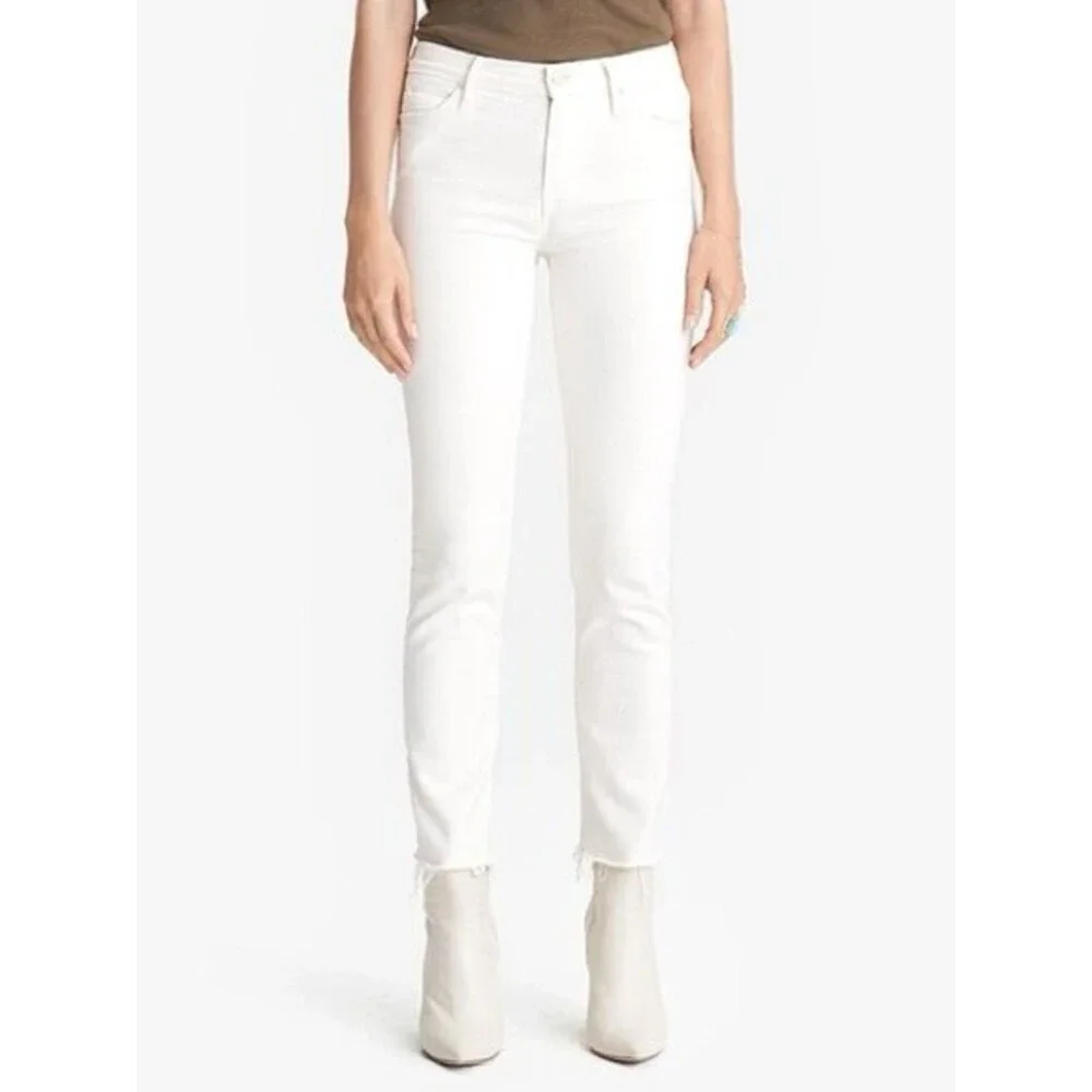 MOTHER The Rascal Crop Fray Jeans Size 28 6 Cream Puffs White Mid Rise Straight